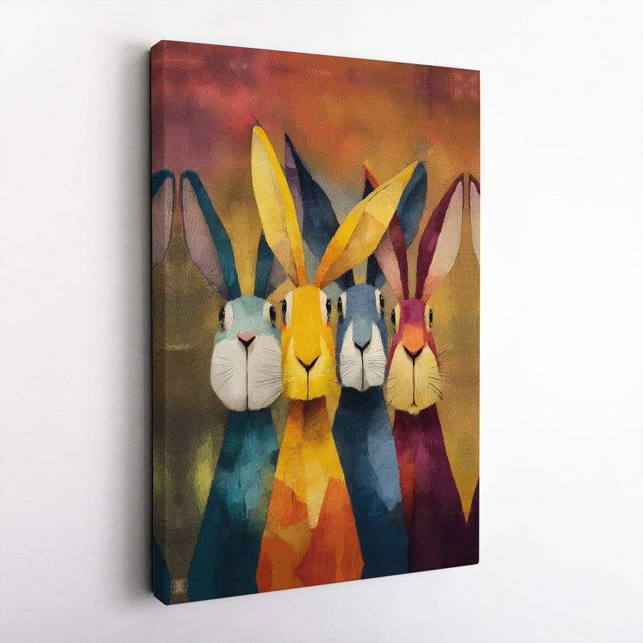 Abstract Rabbit Canvas Wall Art | Vibrant Animal Family Portrait | Premium Gallery Wrapped Canvas | Gift for Nursery & Modern Home Decor