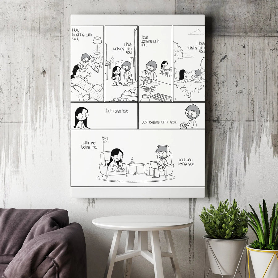 Cute Relationship Comic Canvas Art | Wholesome Couple Story Strip | Premium Fade-Resistant Print | Unique Anniversary Gift for Her or Him