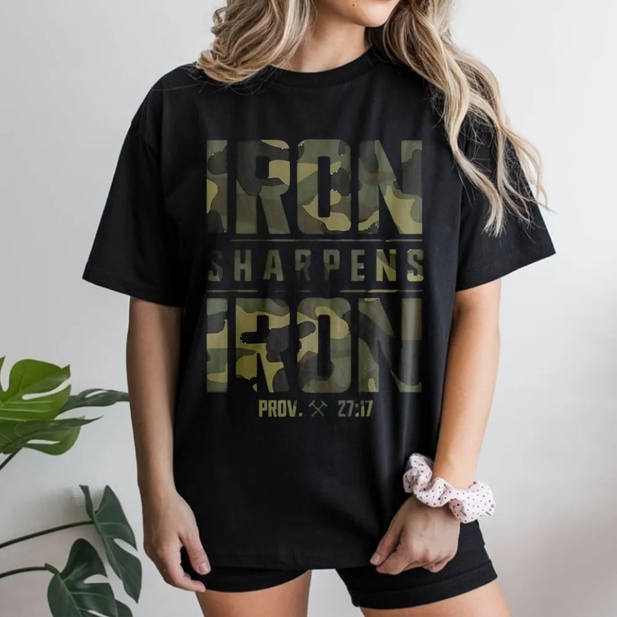 Iron Sharpens Iron T-Shirt | Proverbs 27:17 Bible Verse Graphic | Premium Cotton Christian Apparel | Motivational Gift for Men