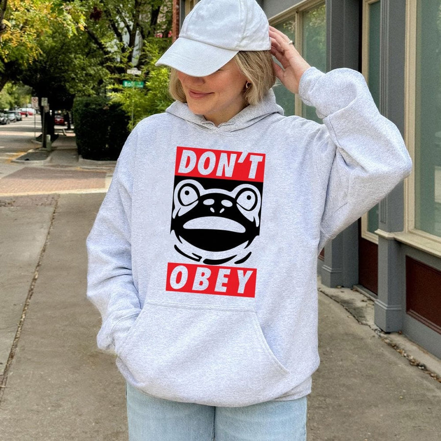 Dont Obey Frog Hoodie | Funny Toad Graphic Streetwear | Cotton Blend Premium Pullover | Unique Counterculture Gift for Men and Women