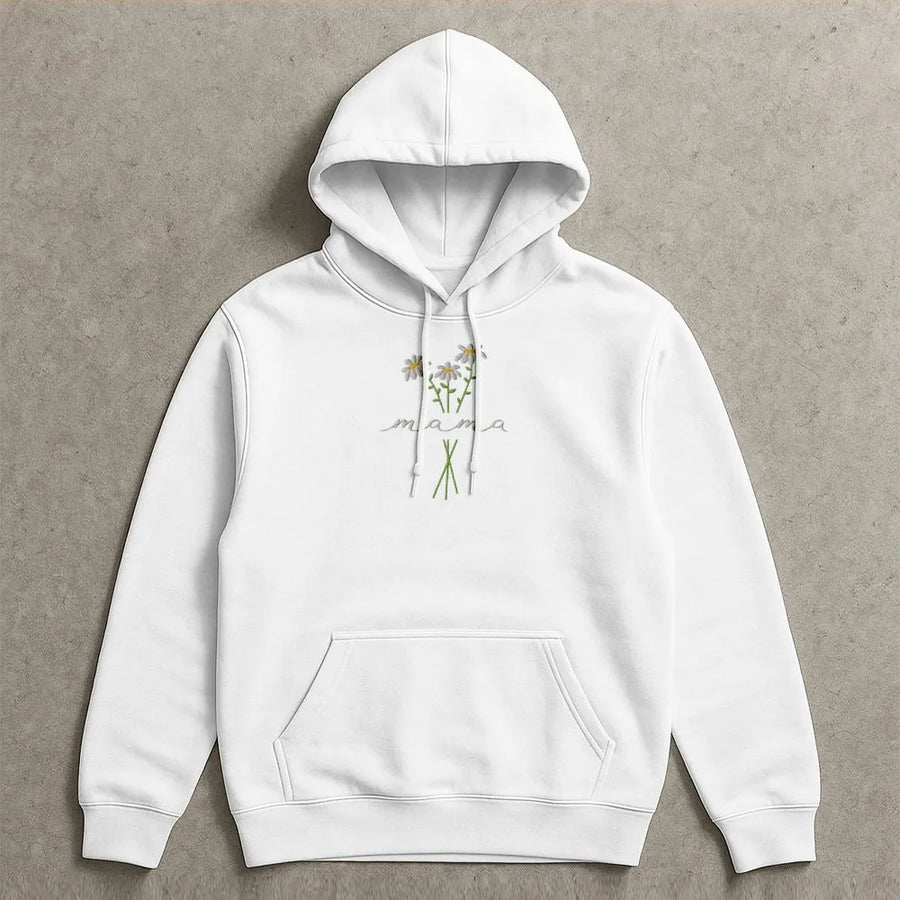 Mama Daisy Hoodie | Stitched-Look Floral Graphic | Premium Soft Cotton Blend | Mother's Day Gift for New Mom