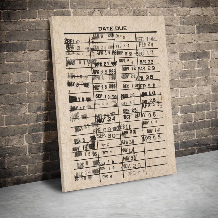 Vintage Library Due Date Card Canvas | Nostalgic Library Decor Wall Art | Premium Gallery Wrap Stretched Canvas | Unique Gift For Book Lovers And Librarians