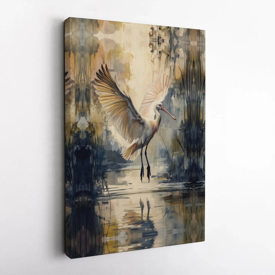 Spoonbill Canvas Wall Art | Abstract Marshland Bird Painting | Premium Gallery Wrapped Canvas | Modern Wildlife Decor Gift for Nature Lovers