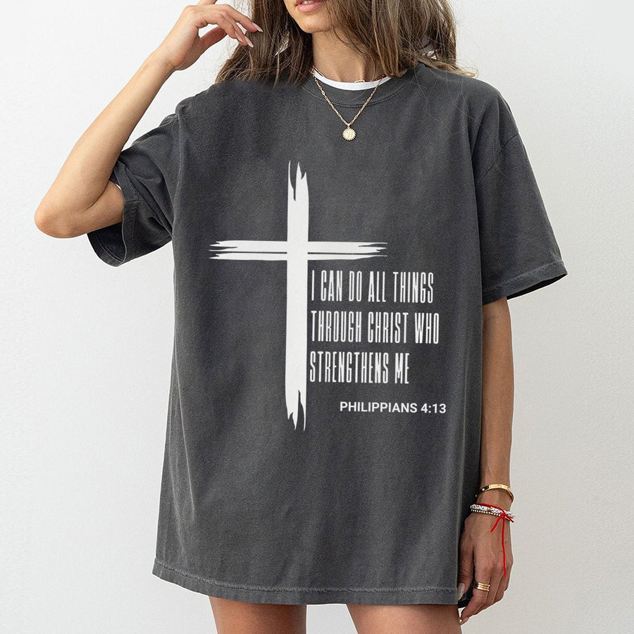 Philippians 4:13 T-Shirt | Christian Cross Graphic Tee | 100% Cotton Premium Quality | Religious Inspirational Gift for Men and Women
