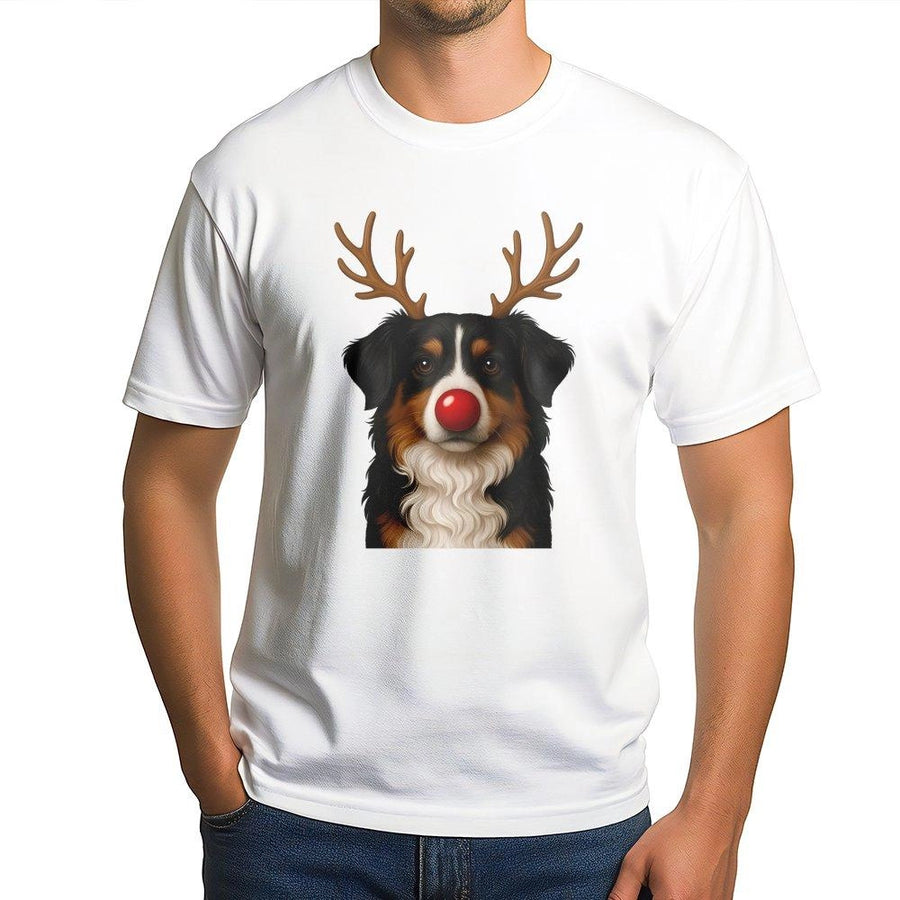 Bernese Mountain Dog Christmas T-Shirt | Reindeer Antlers Graphic | Premium 100% Cotton | Cute Xmas Gift For Dog Lovers