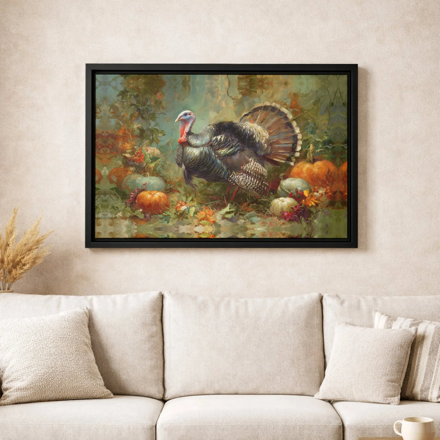 Thanksgiving Turkey Wall Art | Rustic Fall Harvest Pumpkin Decor | Premium Gallery Wrap Canvas | Seasonal Holiday Home Gift
