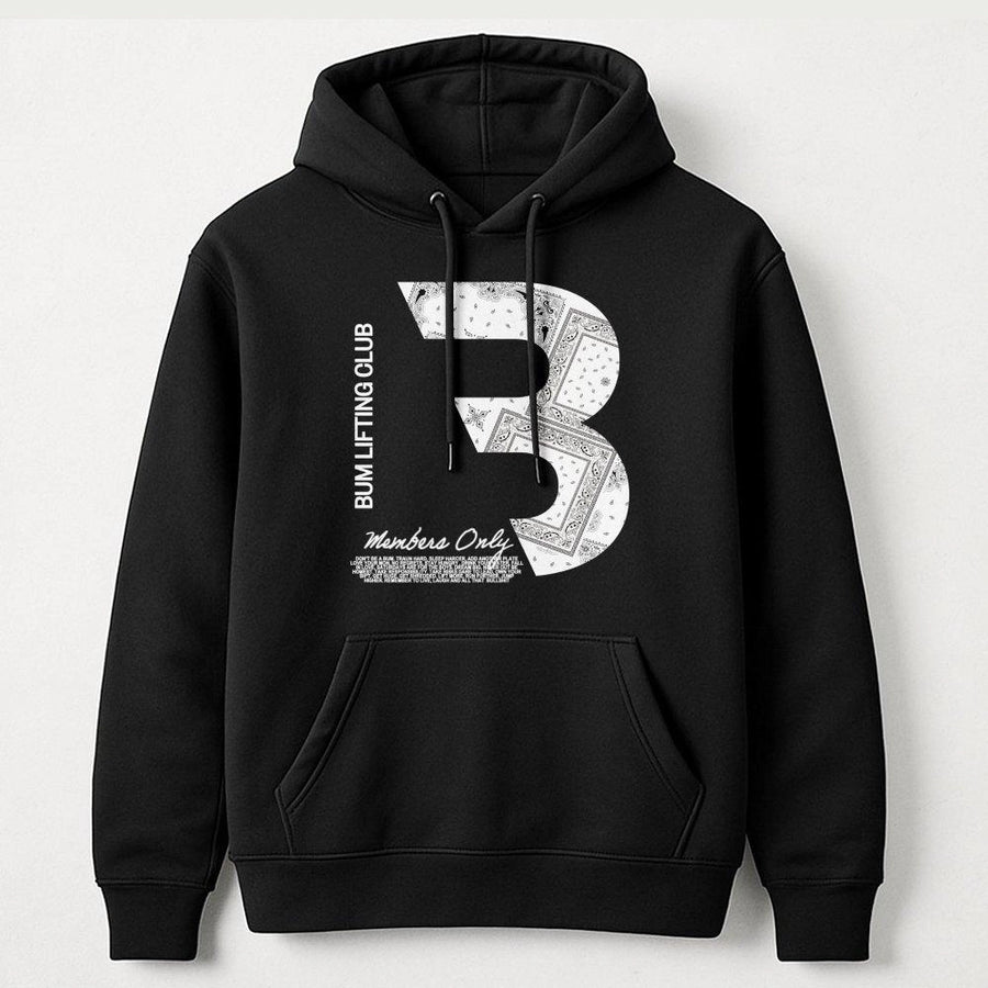 Bum Lifting Club Hoodie | Bandana Print Number 3 Design | Premium Cotton Blend | Heavyweight Workout Apparel for Fitness Enthusiasts & Gym Lovers