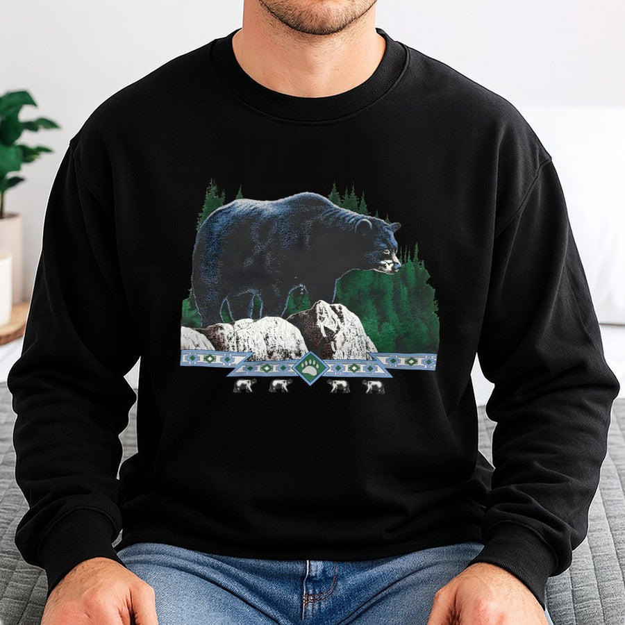 Black Bear Sweatshirt | Nature Forest Wildlife Graphic | Premium Cotton Blend Crewneck | Unisex Outdoor Adventure Gift For Nature Lovers