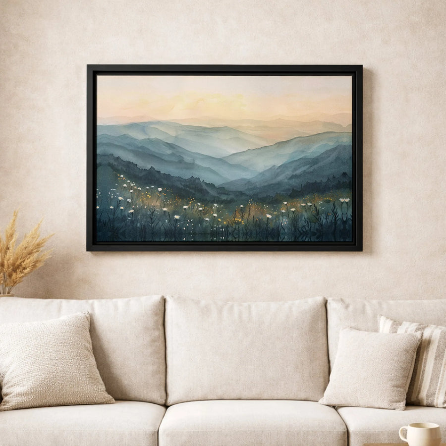 Watercolor Mountain Landscape Canvas Wall Art | Misty Forest Meadow Print | Gallery-Quality Premium Decor | Nature Lover Living Room Gift