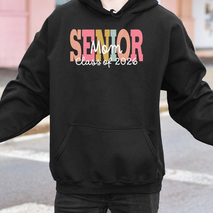 Senior Mom Class Of 2026 Hoodie | Retro Colorful Text Design | Premium Cotton Blend | Gift For Proud Graduation Mom