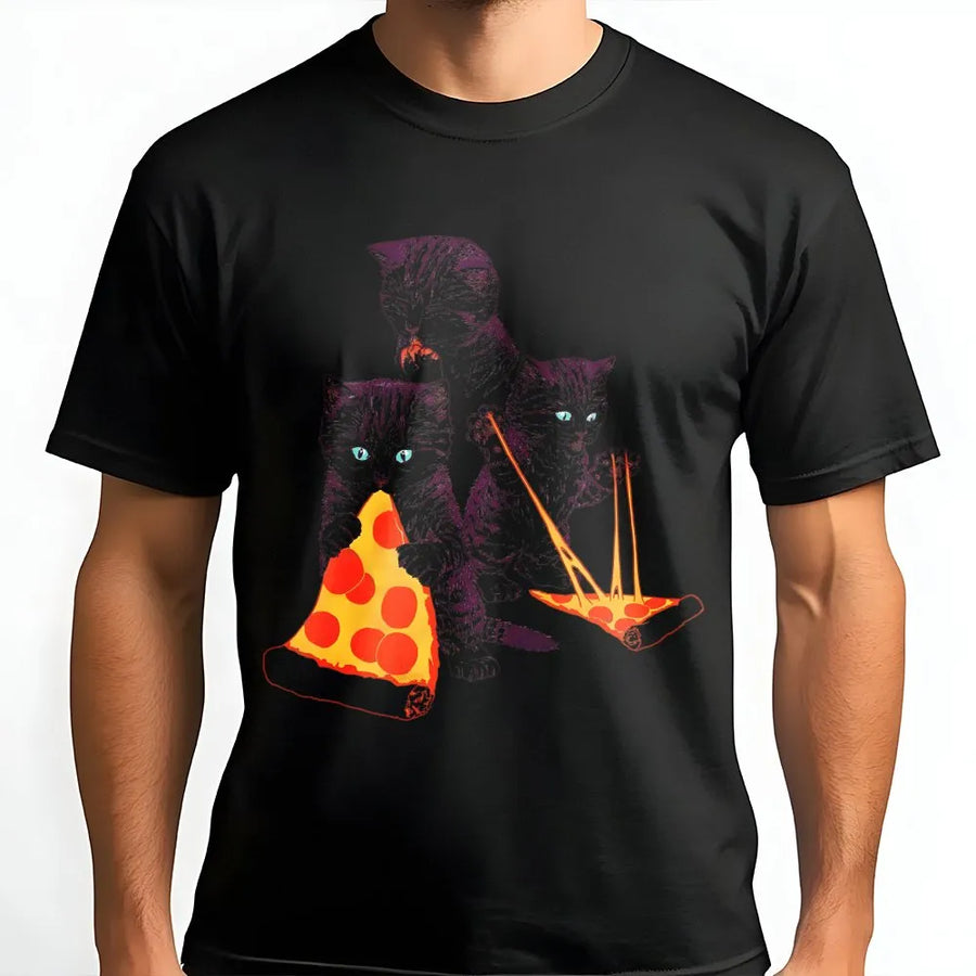 Pizza Cat T-Shirt | Funny Kitten Eating Pizza Graphic Design | Premium Soft Cotton | Quirky Gift for Cat Lovers & Foodies