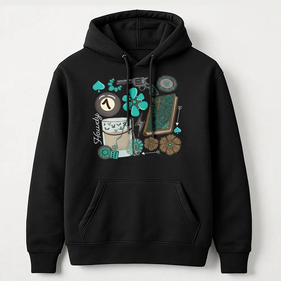 Western Graphic Hoodie | Turquoise Cowgirl Aesthetic | Premium Cotton Blend | Country Music Festival Gift for Women