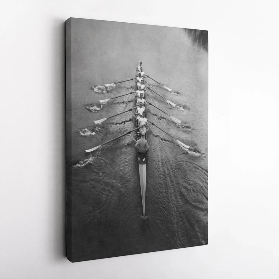 Rowing Team Canvas Wall Art | Vintage Black and White Photo Print | Premium Gallery Wrapped Canvas | Gift for Rower and Coach