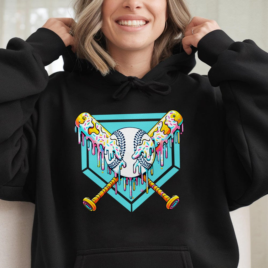 Baseball Drip Hoodie | Melting Ice Cream Baseball Art | Soft Cotton Blend Graphic Sweatshirt | Gift for Baseball Players and Fans