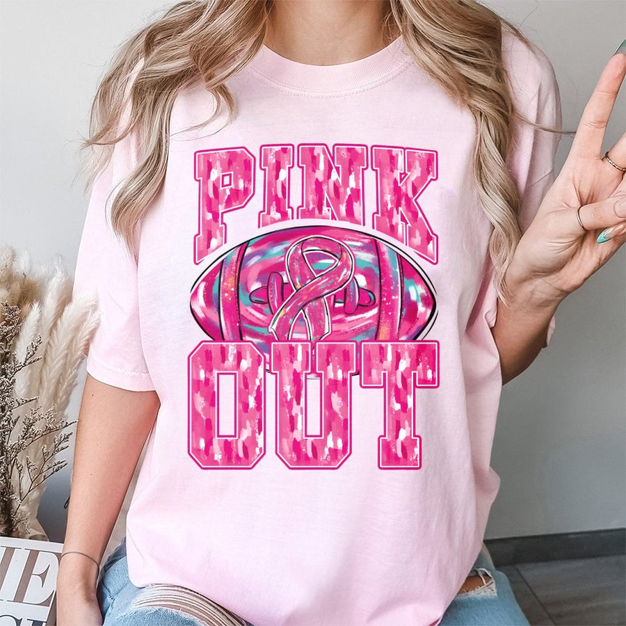 Pink Out Football T-Shirt | Breast Cancer Awareness Game Day Design | 100% Soft Cotton Tee | Premium Gift for Football Fans & Mamas