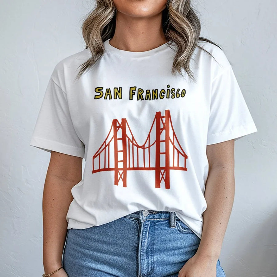 San Francisco Golden Gate Bridge T-Shirt | Hand-Drawn Sketch Graphic | Premium 100% Cotton | Travel Souvenir Gift for California Lovers