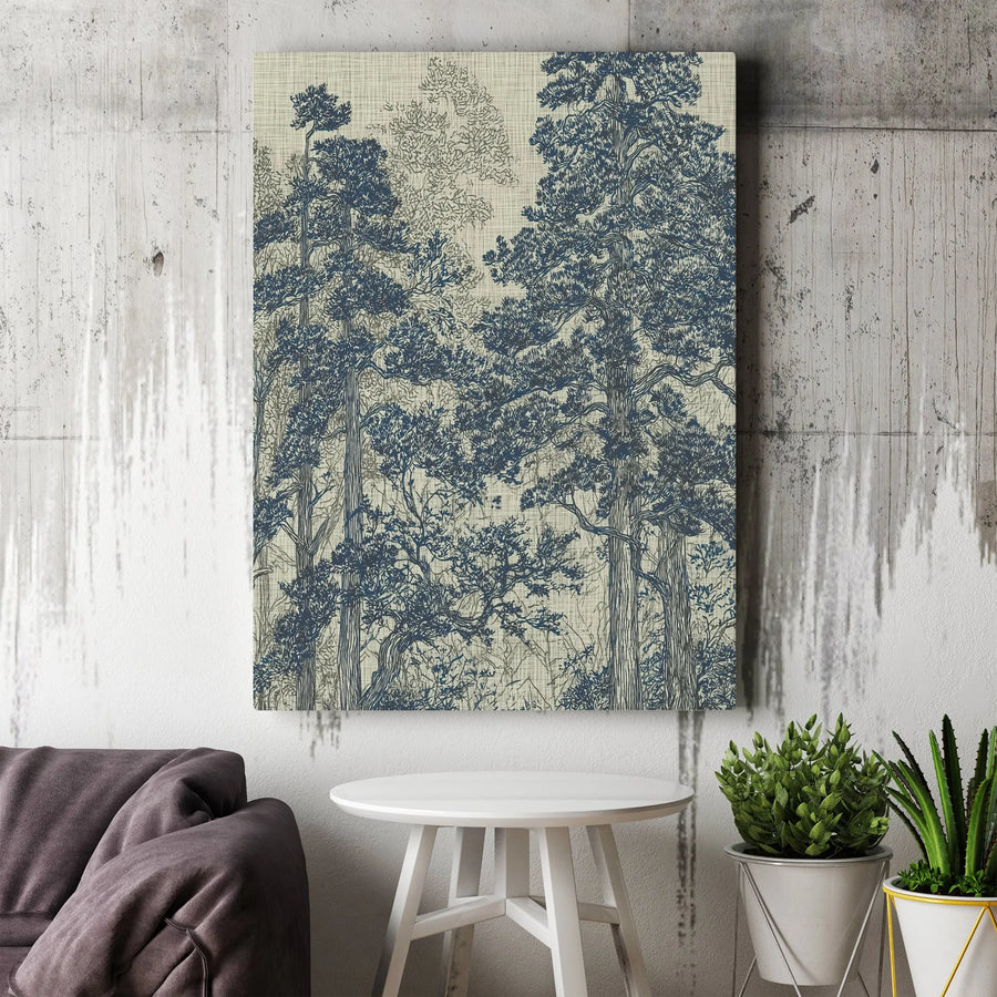 Forest Canvas Wall Art | Vintage Woodcut Style Tree Illustration | Premium Gallery Wrapped Canvas | Modern Rustic Home Decor Gift