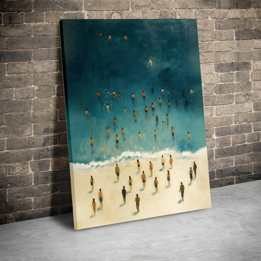 Beach Crowd Canvas Wall Art | Impressionist Ocean People Print | Premium Gallery-Wrapped Decor | Coastal Home Office Gift