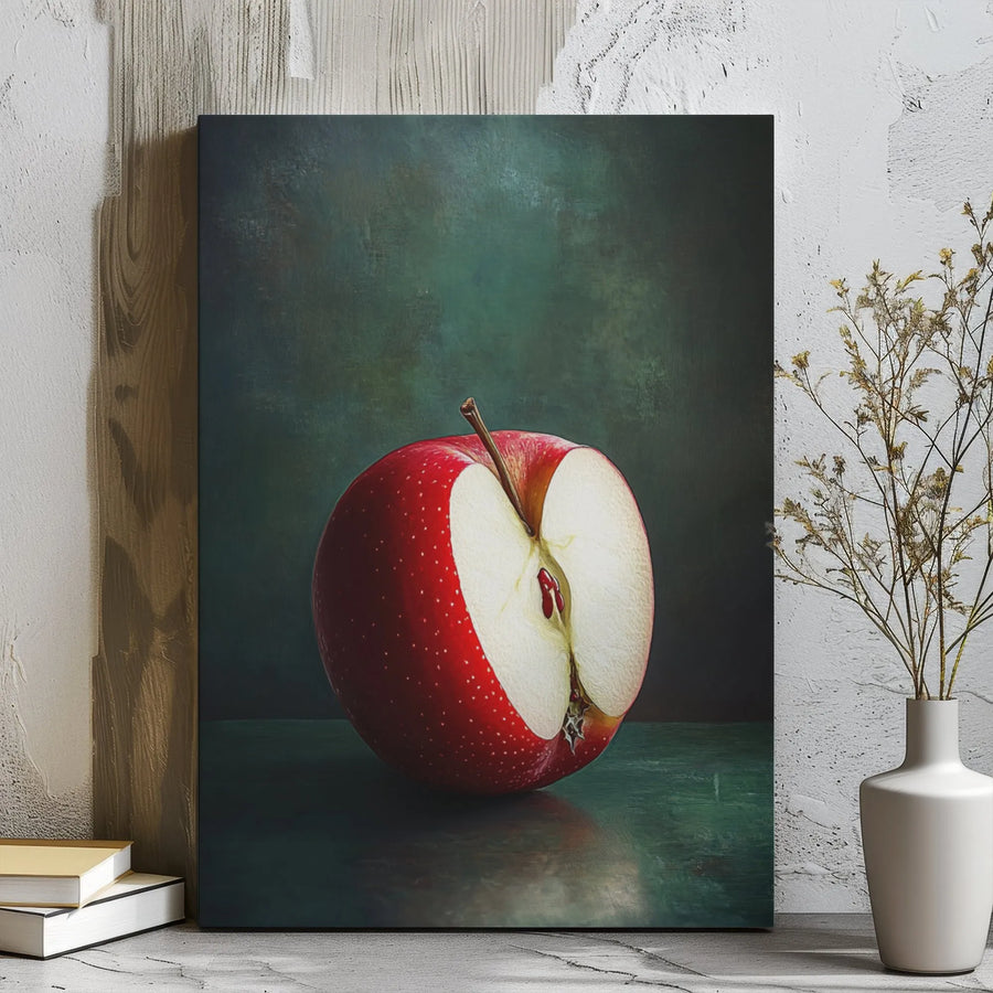 Sliced Red Apple Canvas Art | Still Life Fruit Painting | Premium Gallery Wrap Wall Decor | Modern Kitchen & Dining Room Wall Art