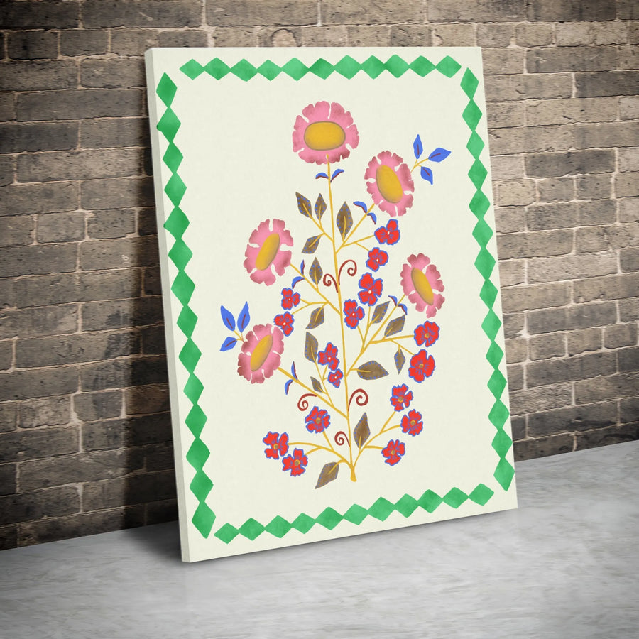 Folk Art Floral Canvas Wall Art | Colorful Wildflower Illustration | Premium Gallery Wrapped Canvas | Boho Home Decor Living Room Gift