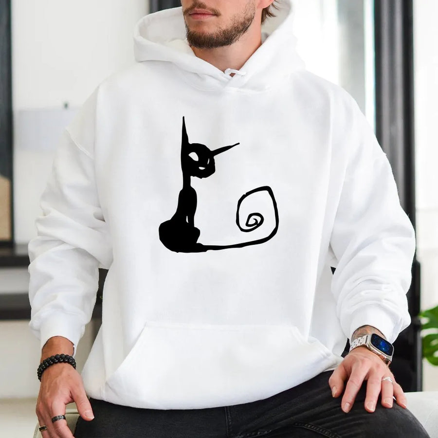 Abstract Cat Graphic Hoodie | Minimalist Y2K Line Art | Soft Cotton Shirt | Trendy Streetwear Gift for Cat Lovers