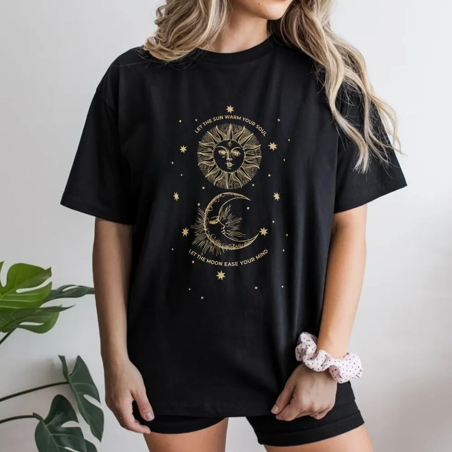 Celestial Sun and Moon T-Shirt | Spiritual Quote Graphic Pullover | Cozy Cotton Blend | Boho Witchy Astrology Gift for Women