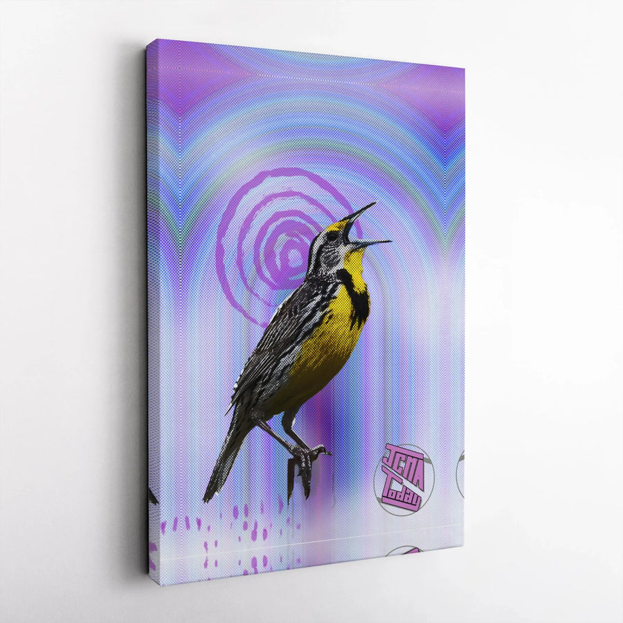 Western Meadowlark Wall Art | Psychedelic Pop Art Bird Print | Gallery Quality 1.25" Canvas | Modern Home Decor Gift