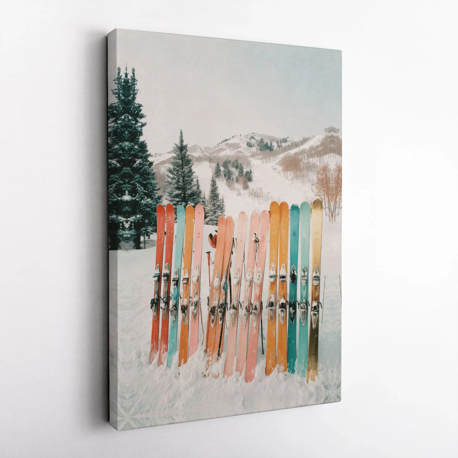 Colorful Ski Wall Art | Vintage Snowy Mountain Landscape Canvas | Premium 1.25-Inch Gallery Wrap | Gift for Skiers and Winter Sports Lovers