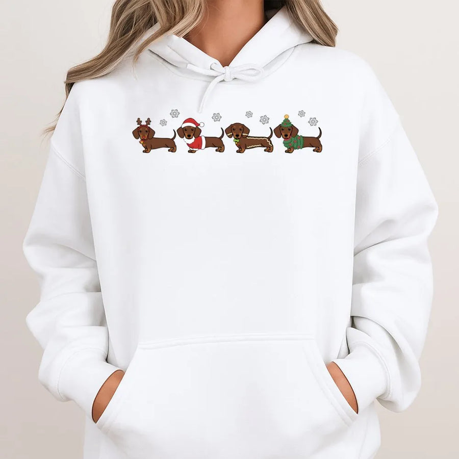 Dachshund Christmas Hoodie | Festive Wiener Dog Graphic Print | Premium Soft Cotton Blend | Cute Dog Lover Holiday Gift Idea For Men And Women
