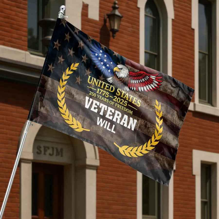 Veteran House Flag | 250th Anniversary USA Eagle Design | Weather-Resistant Polyester | Patriotic Military Family Gift