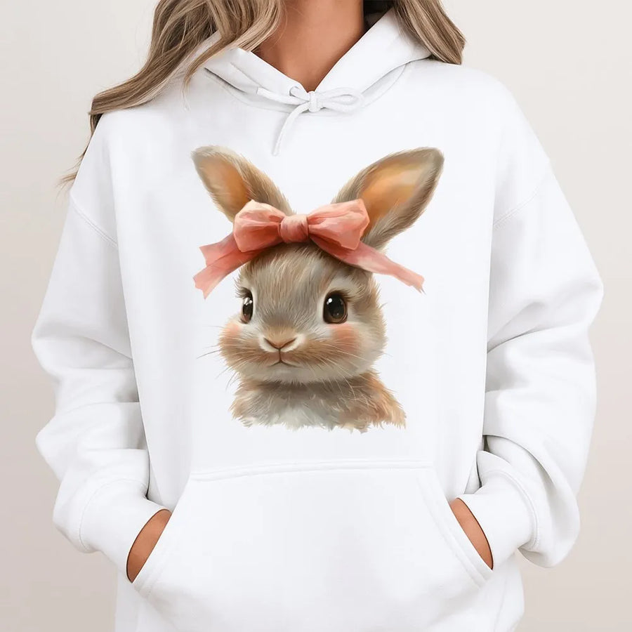 Cute Easter Bunny Hoodie | Coquette Aesthetic Bow Rabbit Graphic | Premium Cotton Blend Unisex Sweatshirt | Spring Holiday Gift for Women & Girls