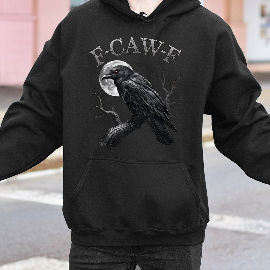 Gothic Raven Hoodie | F-Caw-F Crow Graphic Design | Premium Cotton Blend Unisex Sweatshirt | Dark Academia Witchy Gift For Bird Lovers