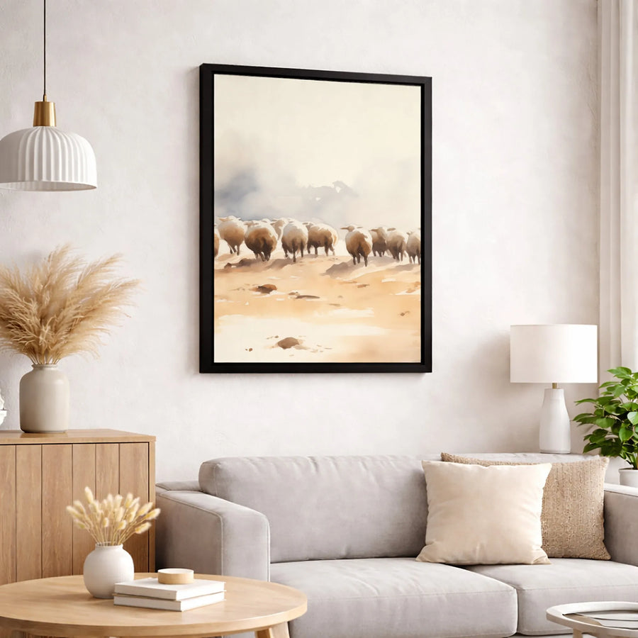 Sheep Flock Canvas Wall Art | Watercolor Farmhouse Animal Print | Gallery Wrapped 1.25 Inch Premium Decor | Rustic Country Home Gift