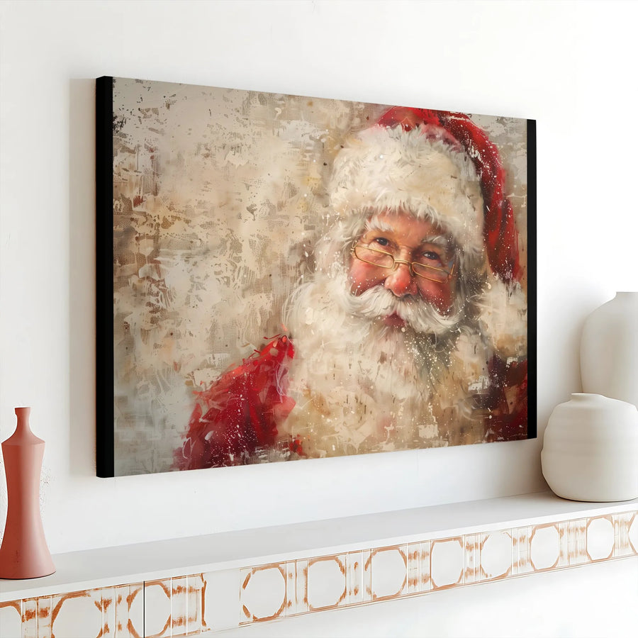 Santa Claus Canvas Wall Art | Painterly Christmas Portrait Print | 1.25 Inch Gallery Wrap | Festive Holiday Home Decor Gift