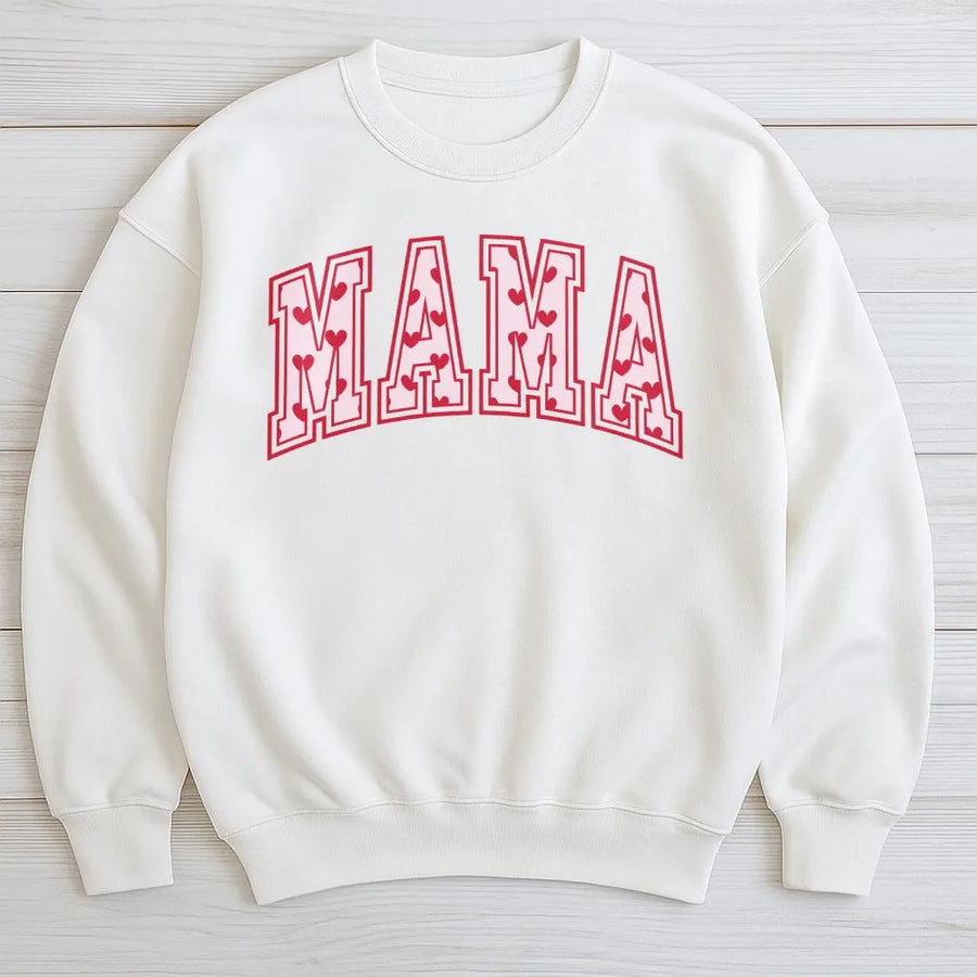 Mama Sweatshirt | Varsity Lettering With Hearts | Soft Cotton Blend | Valentines Day Gift For Mom