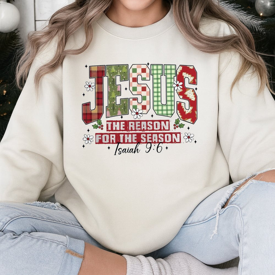 Jesus The Reason For The Season Sweatshirt | Christian Plaid Christmas Graphic Tee | Premium Cotton Blend | Faith-Based Religious Holiday Gift