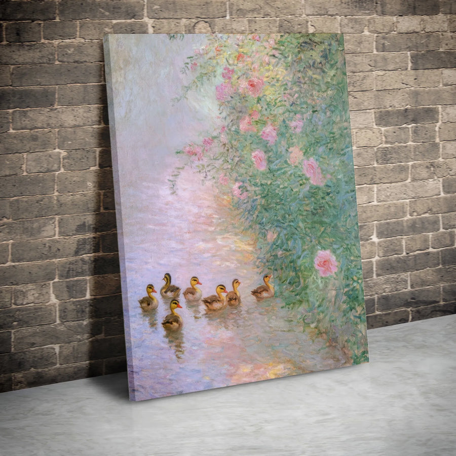 Impressionist Duckling Canvas Print | Vintage Monet Style Painting Reproduction | Premium Gallery Wrapped Canvas | Collector's Gift for Classic Art Lover