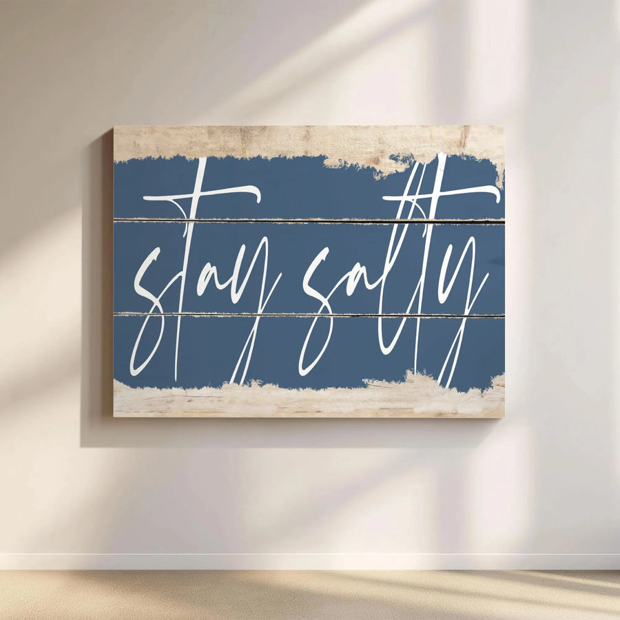 Stay Salty Canvas Wall Art | Coastal Typography Decor | Premium Gallery Wrap Frame | Beach House Bathroom Gift