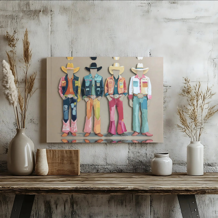 Colorful Western Cowboy Wall Art | Modern Southwestern Painting Print | 1.25 Inch Gallery Canvas | Unique Rodeo Decor Gift for Home