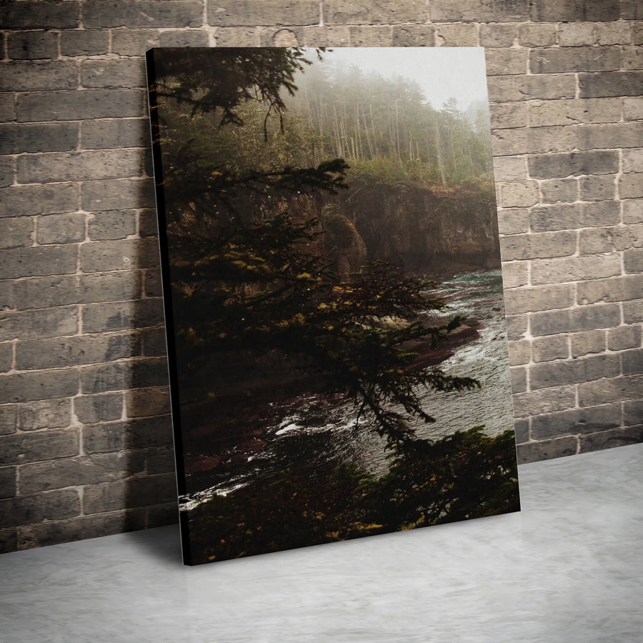 Pacific Northwest Coastal Canvas Art | Moody Foggy Ocean Cliffs | 1.25 Inch Premium Gallery Wrap | Nature Wall Decor Gift for Nature Lovers