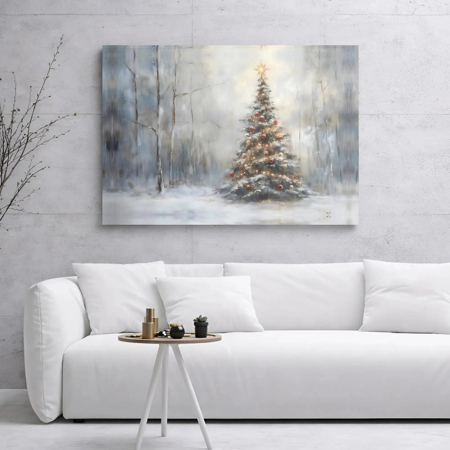 Christmas Tree Canvas Print | Snowy Winter Forest Landscape | Premium Gallery Wrap Wall Art | Festive Holiday Home Decor Gift