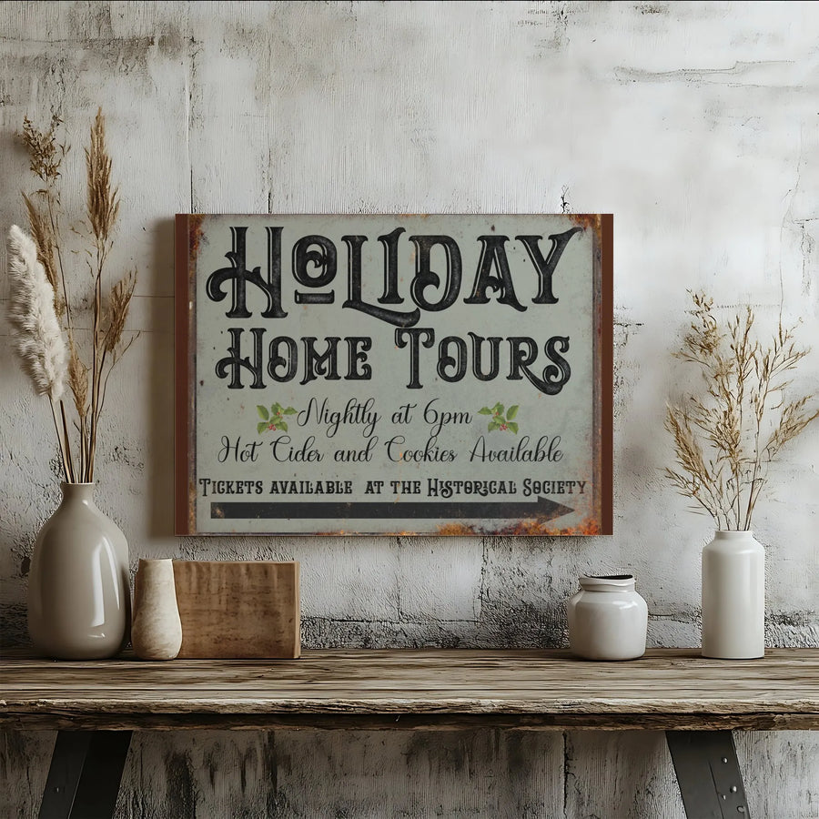 Holiday Home Tours Canvas Sign | Vintage Christmas Wall Art | 1.25" Premium Gallery Wrap | Festive Seasonal Decor Gift