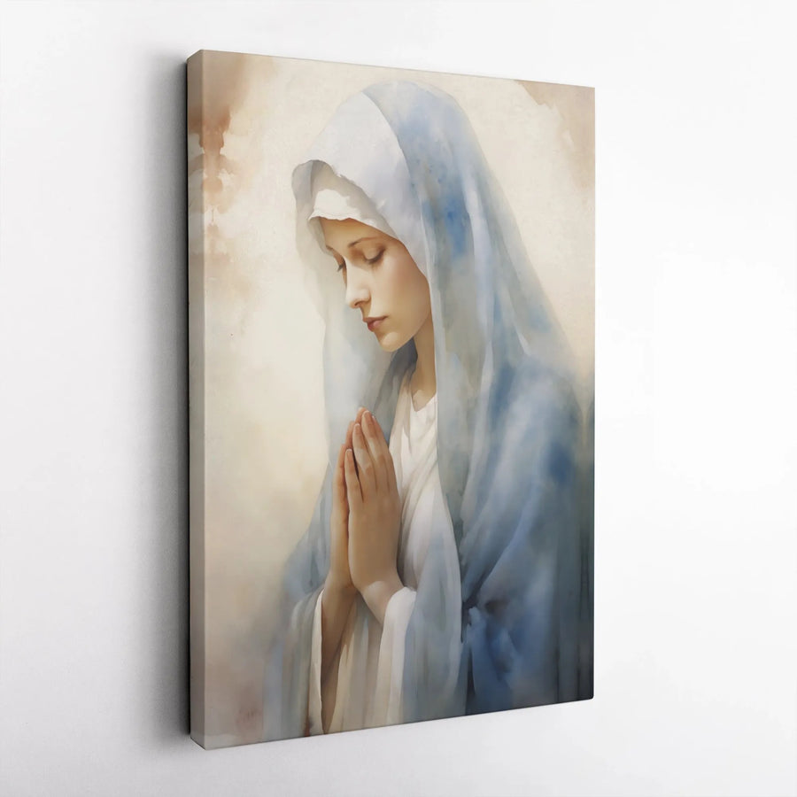 Virgin Mary Canvas Wall Art | Watercolor Praying Madonna Print | Premium 1.25 inch Gallery Wrap | Religious Home Decor Gift