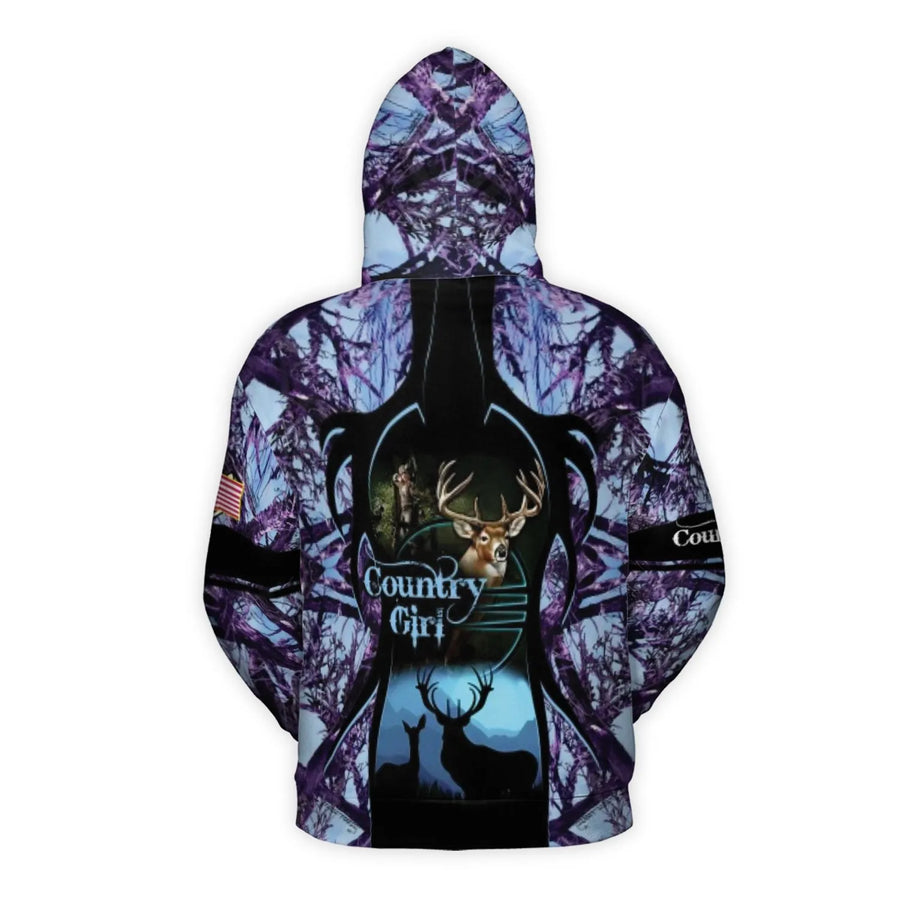 Country Girl Deer Hunting Hoodie | Purple Camo Wildlife Print | Premium Brushed Fleece Polyester | Gift for Outdoor Lovers