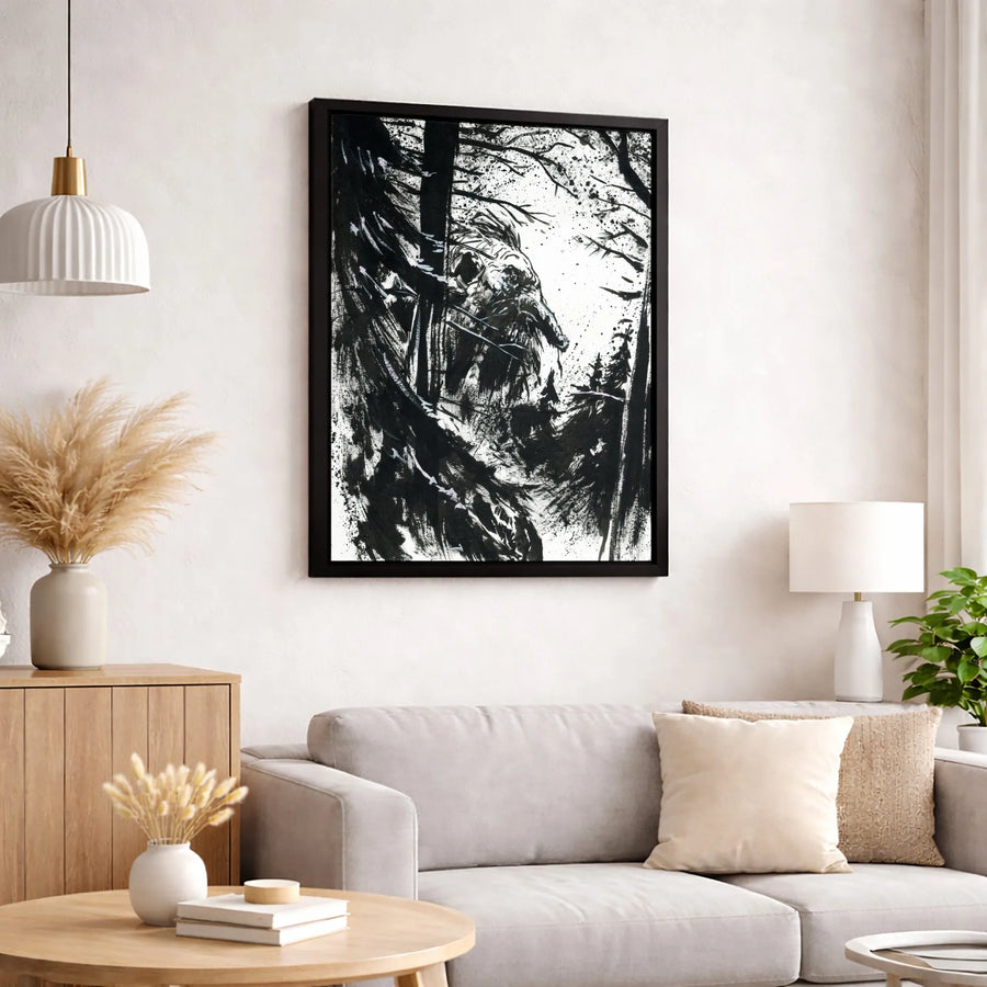 Dark Forest Monster Canvas Print | Abstract Ink Painting Wall Art | Premium 1.25" Gallery Wrap | Gothic Home Office Decor Gift