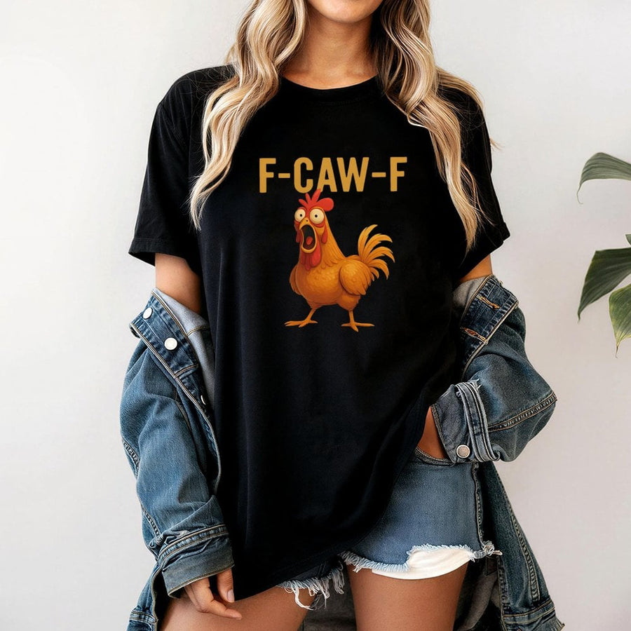 Funny Chicken T-Shirt | F-CAW-F Screaming Rooster Graphic | Premium Soft Cotton Unisex Tee | Humorous Farm Animal Gift for Chicken Lovers