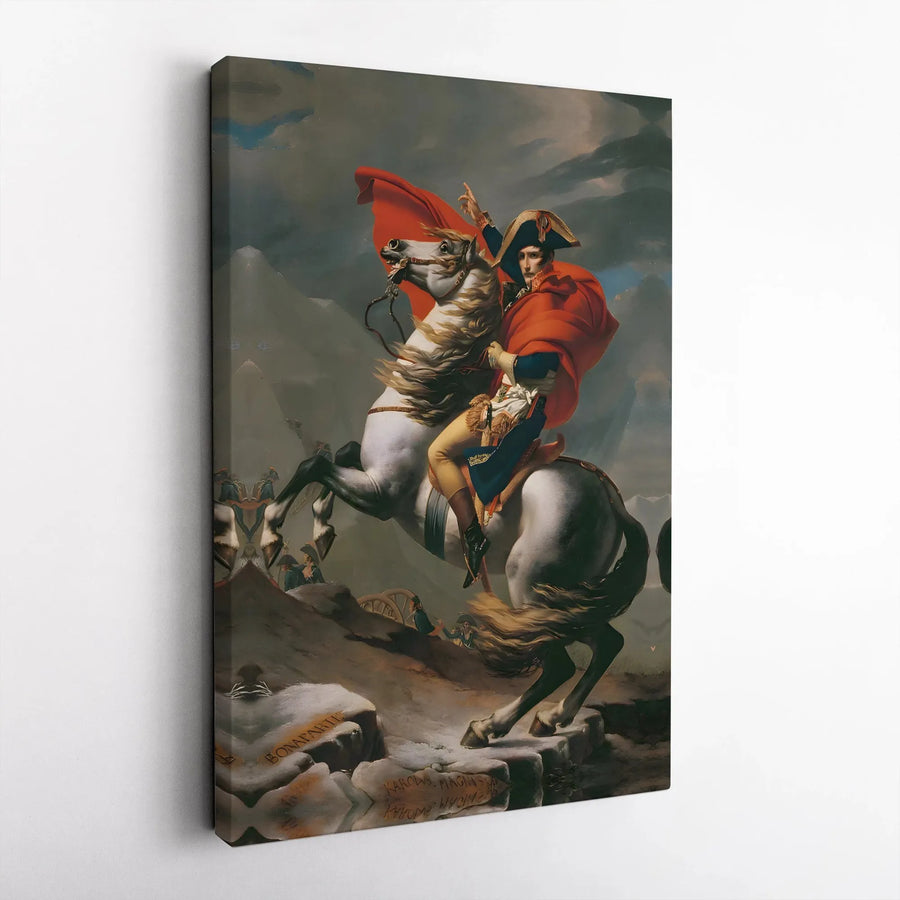 Napoleon Crossing The Alps Canvas Wall Art | Jacques-Louis David Painting Reproduction | Premium Fade-Resistant Print | Collector's Gift for History Buff, Home Office Decor