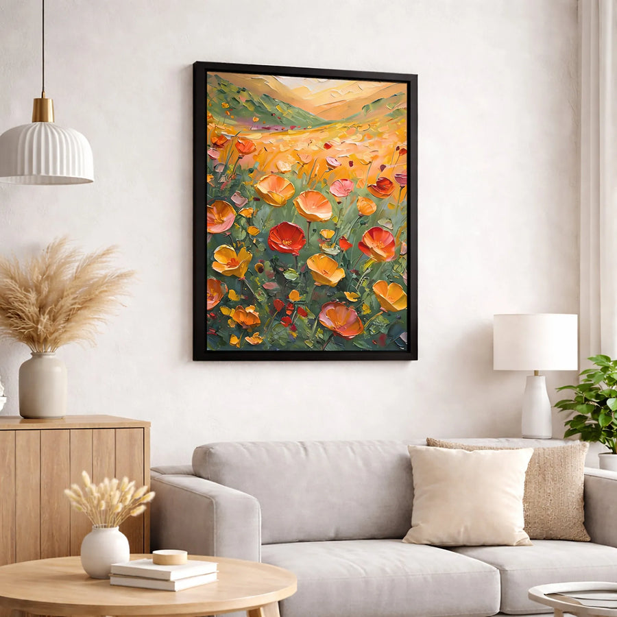 Impasto Poppy Field Canvas Print | Abstract Floral Landscape Art | Premium Textured Wall Decor | Modern Gallery Wrapped Painting for Living Room