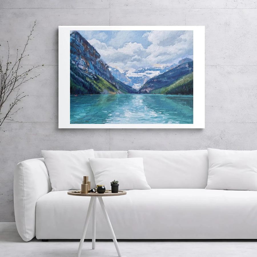 Lake Louise Canvas Wall Art | Banff National Park Oil Painting Style | Premium Gallery Wrap | Nature Landscape Home Decor Gift