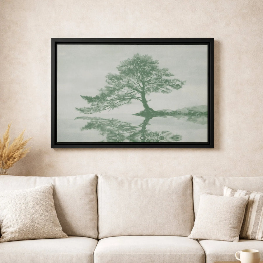 Sage Green Tree Canvas Wall Art | Minimalist Reflection Landscape Print | Premium 1.25" Gallery Wrap | Modern Home Decor Gift